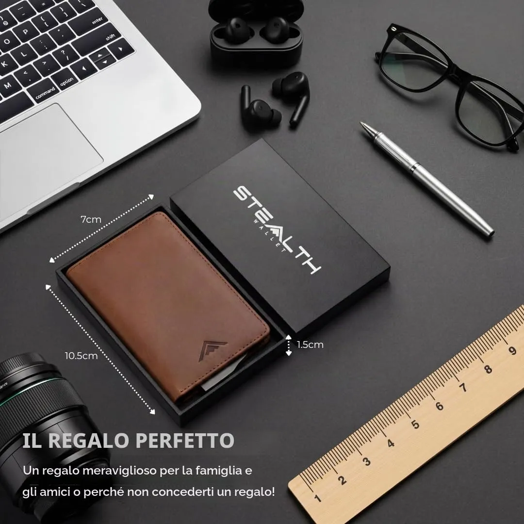 Stealth Wallet Portafoglio in Vera Pelle Marrone Uomo RFID Pop-Up SW-003 - immagine 6