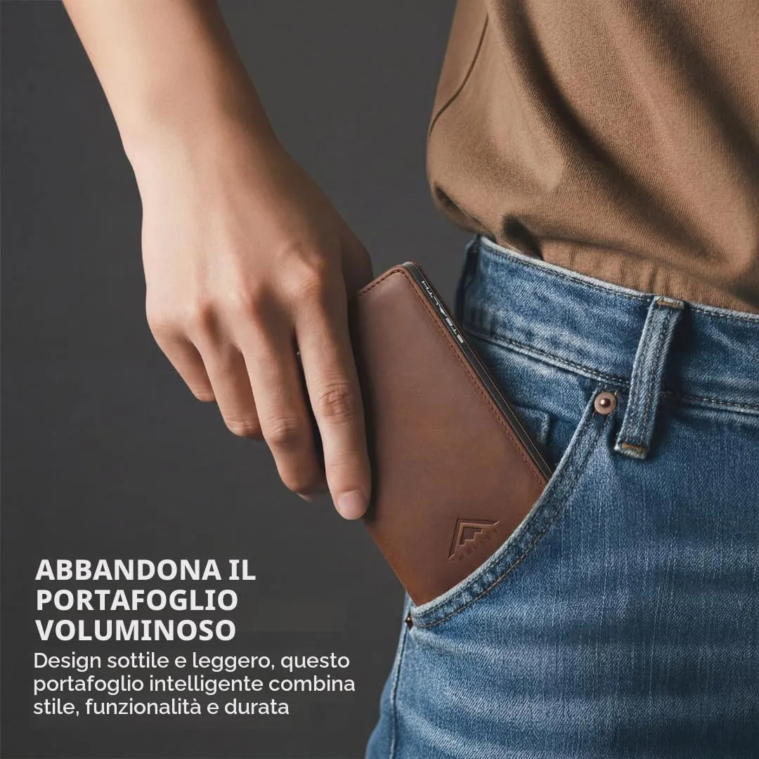 Stealth Wallet Portafoglio in Vera Pelle Marrone Uomo RFID Pop-Up SW-003 - immagine 7
