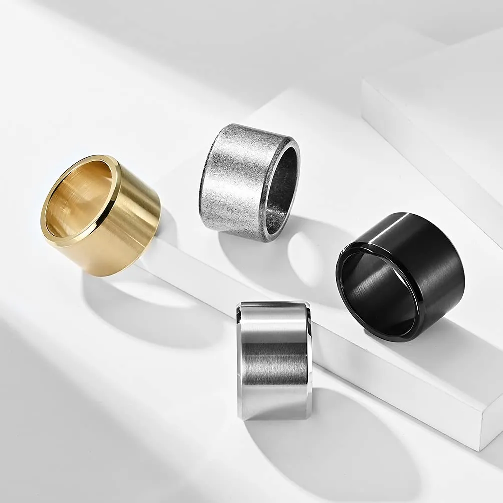HIJONES Anello da Uomo in Acciaio Inossidabile, Fede Nuziale Spazzolata Opaca Nero, 15 mm, Misura 17 - immagine 3