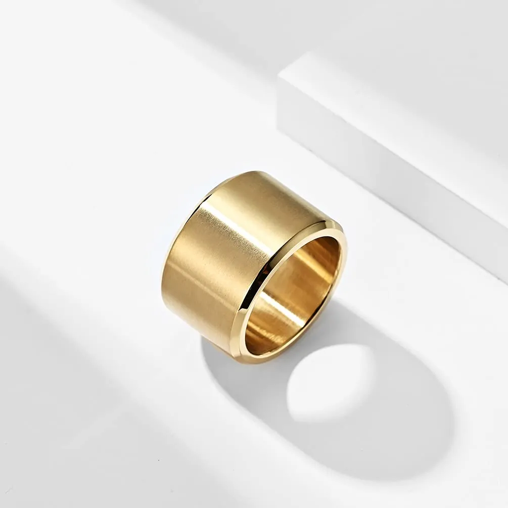 HIJONES Anello da Uomo in Acciaio Inossidabile 15mm Fede Nuziale Spazzolata Oro Misura 29 - immagine 3