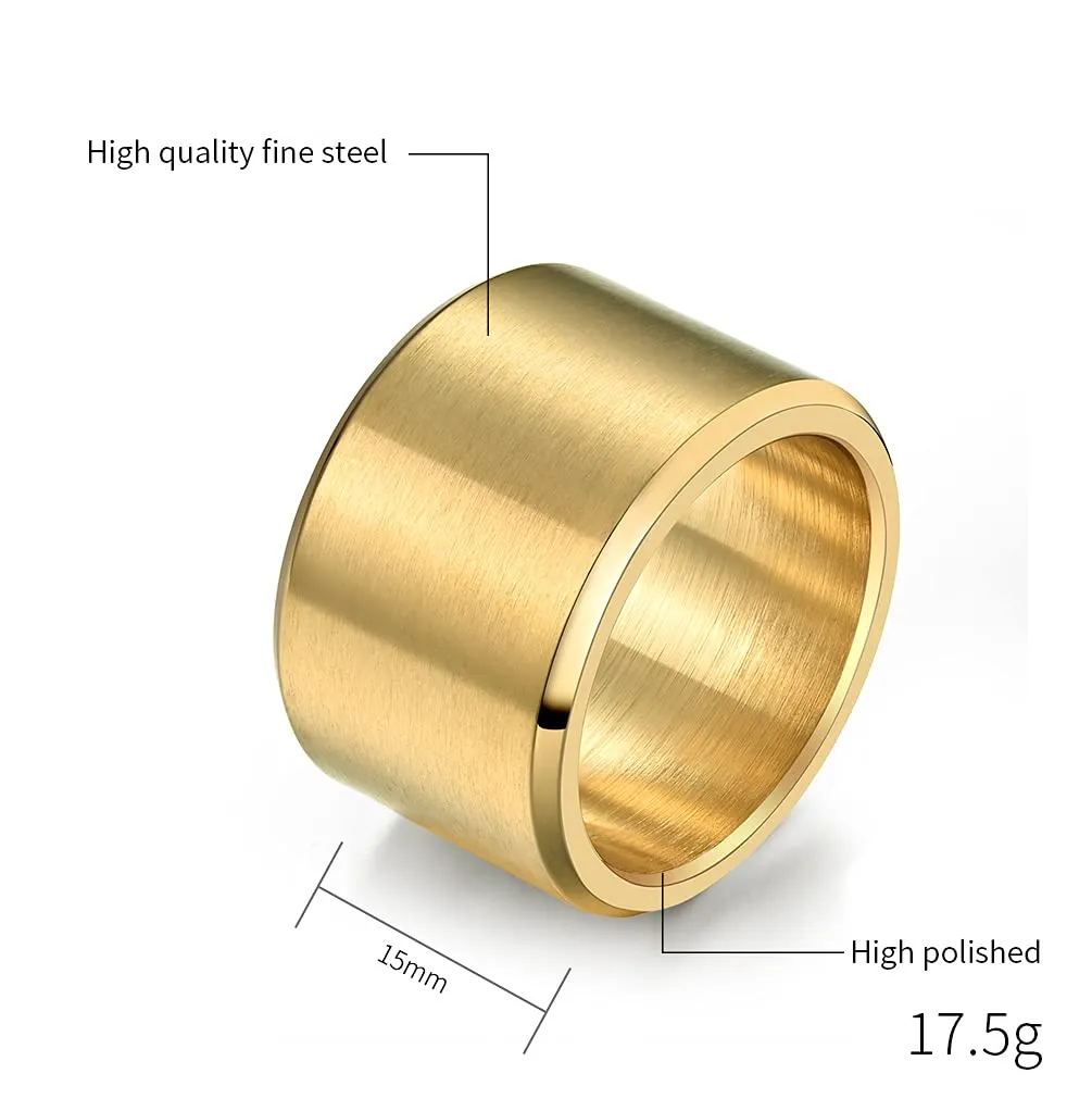 HIJONES Anello da Uomo in Acciaio Inossidabile, Fede Nuziale Spazzolata Opaca Oro, 15 mm, Misura 22 - immagine 2