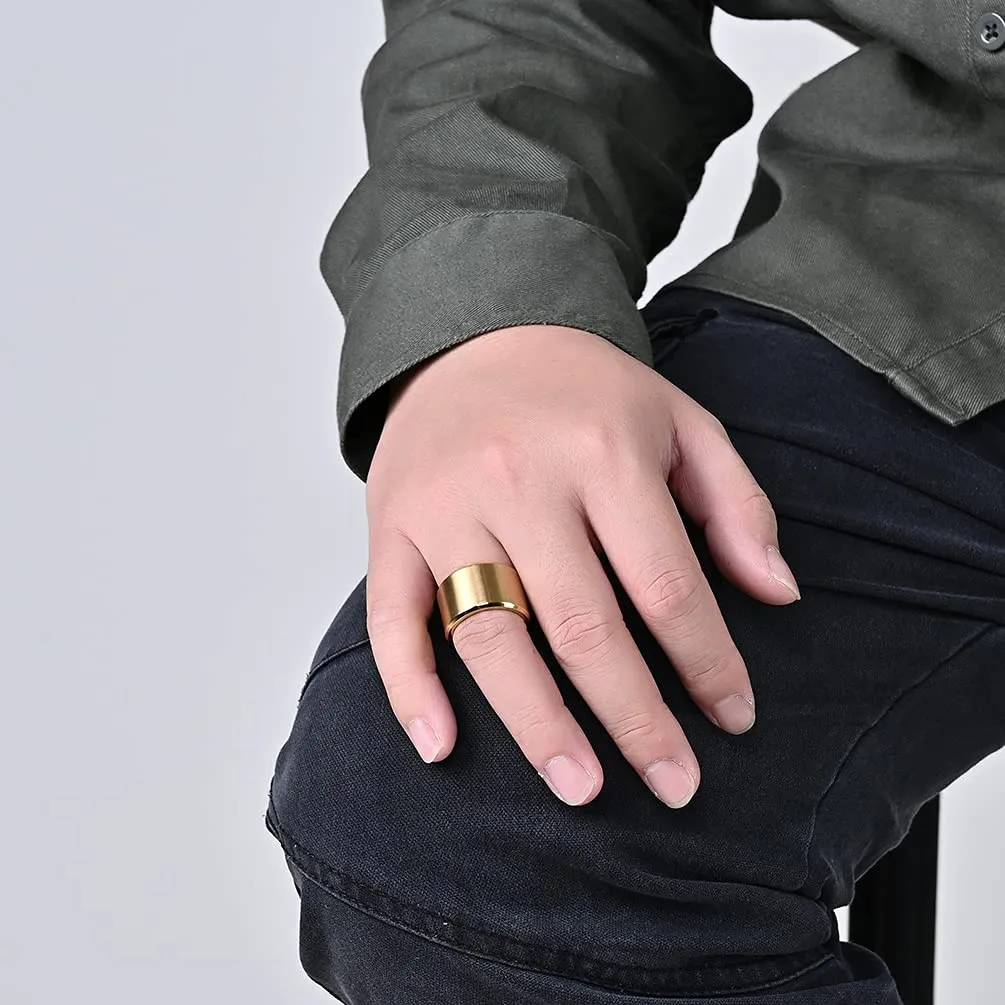 HIJONES Anello da Uomo in Acciaio Inossidabile, Fede Nuziale Spazzolata Opaca Oro, 15 mm, Misura 22 - immagine 4
