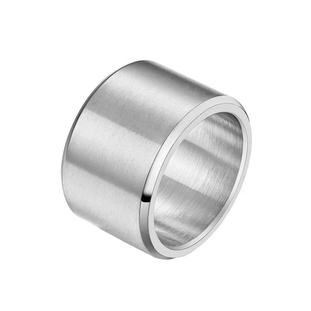 HIJONES Anello da Uomo in Acciaio Inossidabile 15mm Fede Nuziale Spazzolata Argento Misura 25 - immagine 1