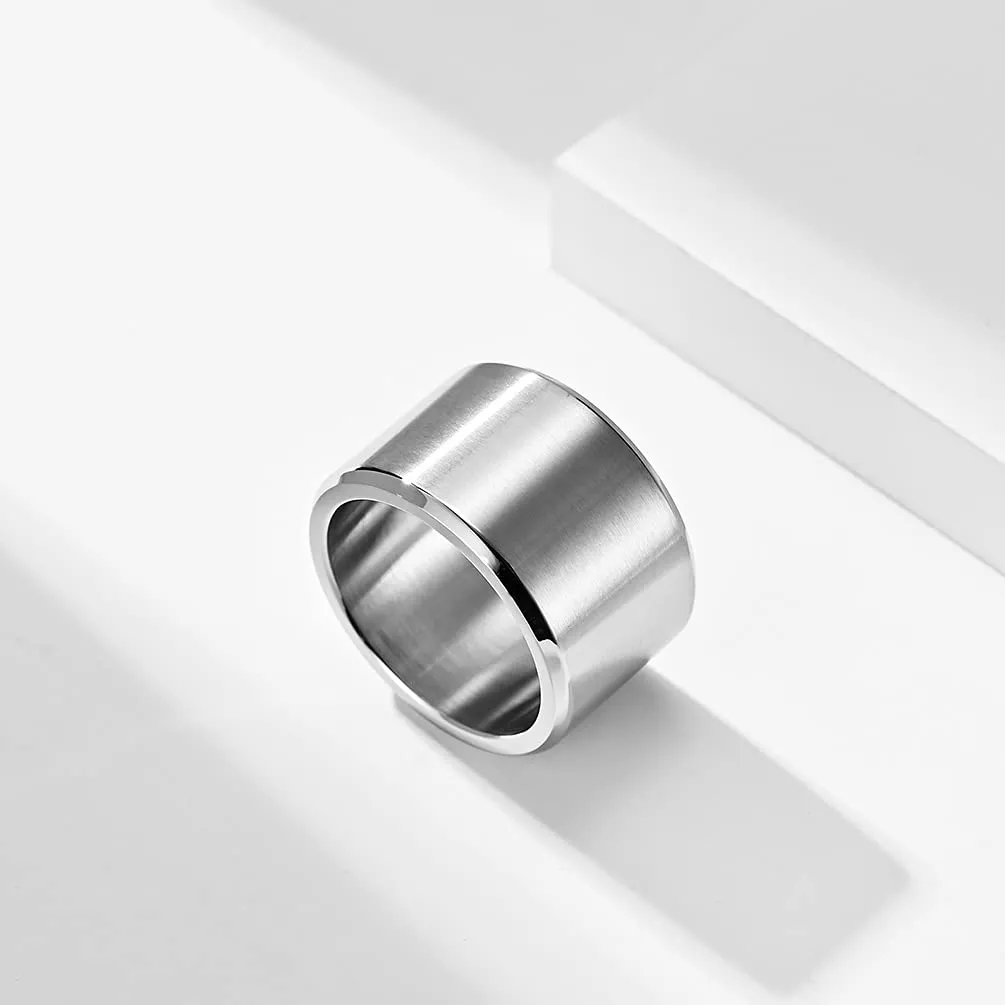 HIJONES Anello da Uomo in Acciaio Inossidabile, Fede Nuziale Spazzolata Opaca, Argento, 15 mm, Misura 14 - immagine 2