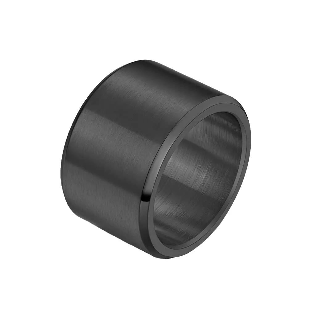 HIJONES Anello da Uomo in Acciaio Inossidabile, Fede Nuziale Spazzolata Opaca, Nero, 15 mm, Misura 25 - immagine 1