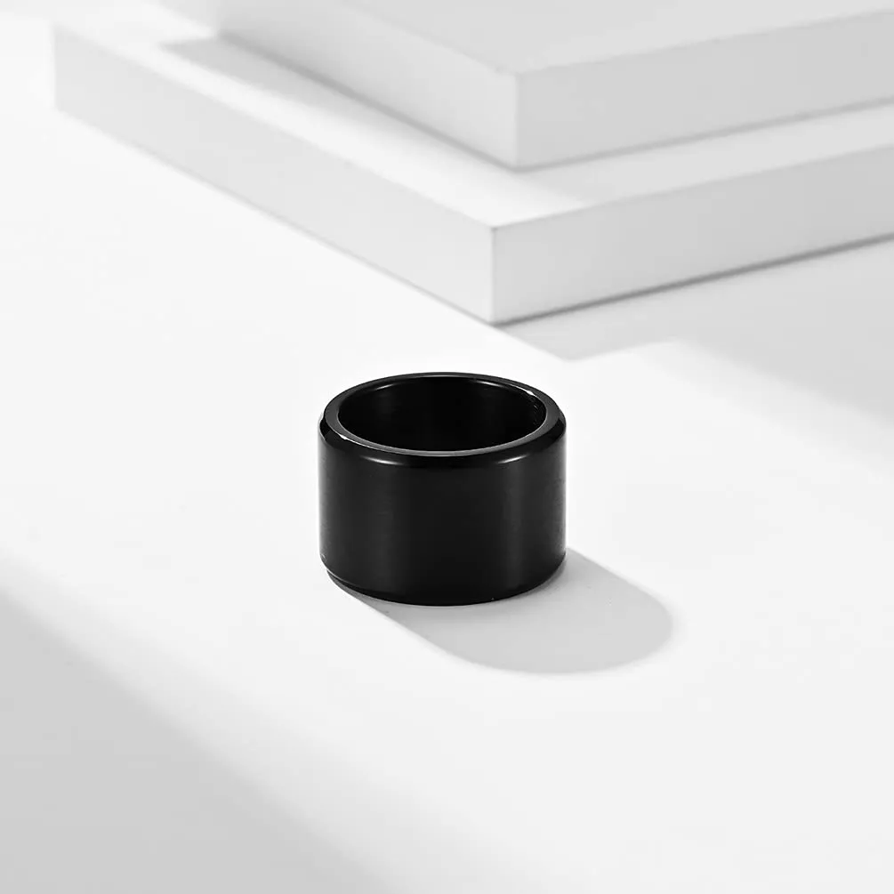 HIJONES Anello da Uomo in Acciaio Inossidabile, Fede Nuziale Spazzolata Opaca, Nero, 15 mm, Misura 25 - immagine 2