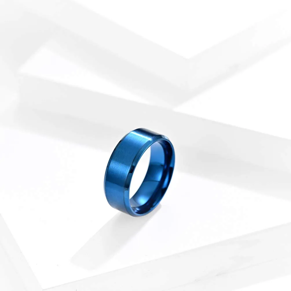 HIJONES Anello da Uomo in Acciaio Inossidabile Spazzolato Opaco, Fede Nuziale Classica 8mm, Blu, Taglia 29 - immagine 2