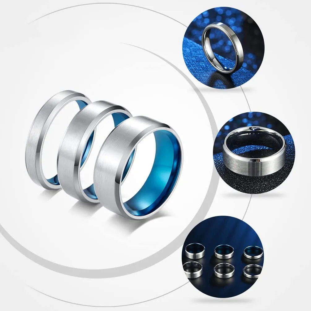 HIJONES Anello da Uomo in Acciaio Inossidabile Spazzolato Opaco, Fede Nuziale Classica 4mm, Argento Blu, Taglia 19 - immagine 3