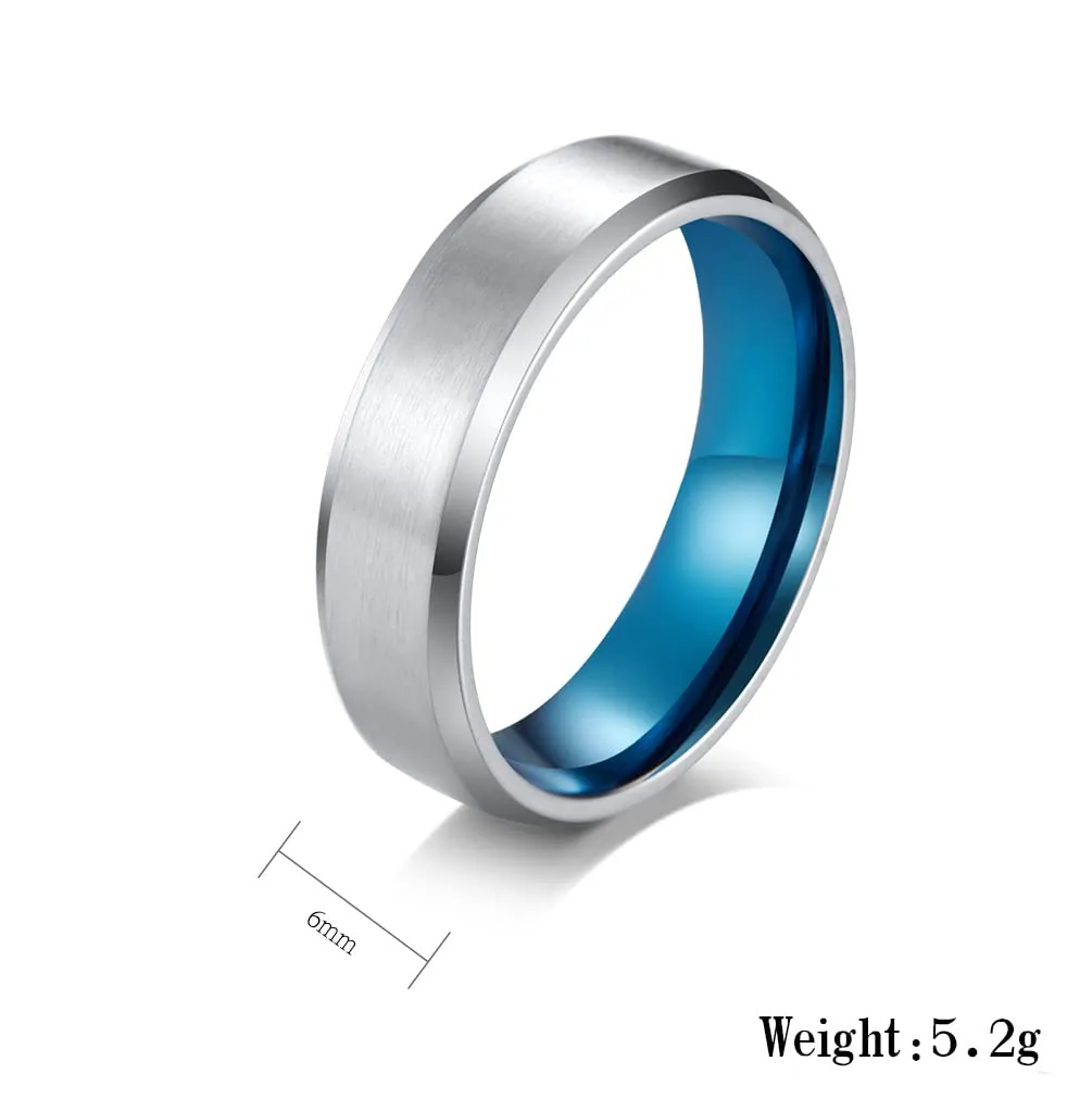 HIJONES Anello da Uomo in Acciaio Inossidabile Spazzolato Opaco, Fede Nuziale Classica 6mm, Argento Blu, Taglia 25 - immagine 2