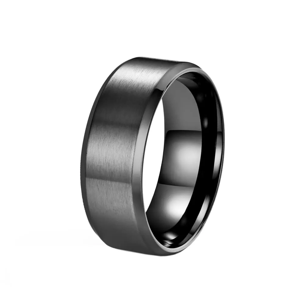 HIJONES Anello da Uomo in Acciaio Inossidabile Spazzolato Opaco, Fede Nuziale Classica 8mm, Nero, Taglia 17 - immagine 1