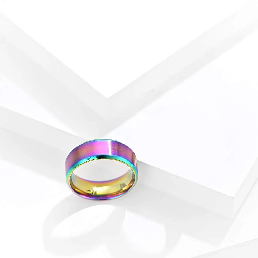 HIJONES Anello da Uomo in Acciaio Inossidabile Spazzolato Opaco, Fede Nuziale Classica 8mm Arcobaleno, Taglia 12 - immagine 4
