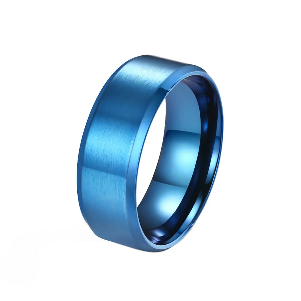 HIJONES Anello da Uomo in Acciaio Inossidabile Spazzolato Opaco, Fede Nuziale Classica 8mm, Blu, Taglia 12 - immagine 1