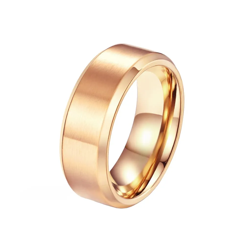 HIJONES Anello da Uomo in Acciaio Inossidabile Spazzolato Opaco, Fede Nuziale Classica 8mm, Oro Rosa, Taglia 14 - immagine 1
