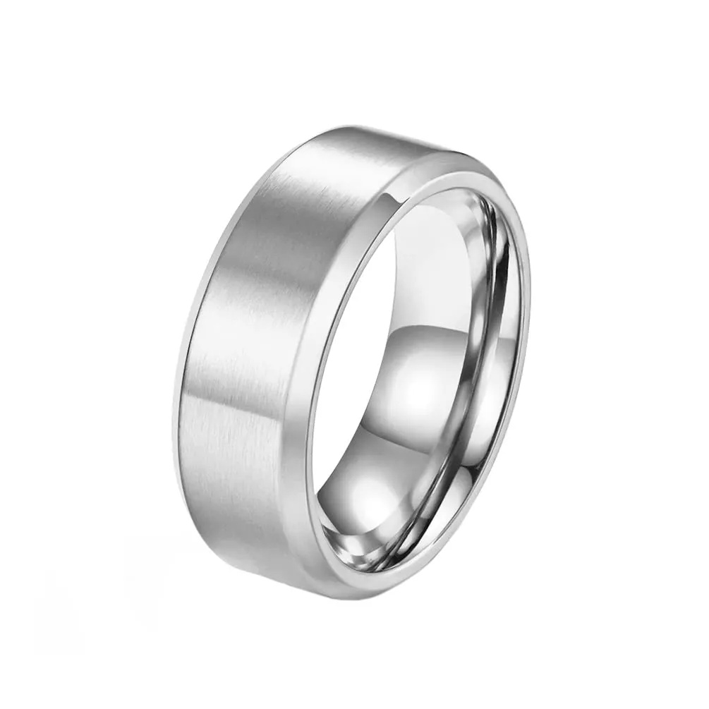 HIJONES Anello da Uomo in Acciaio Inossidabile Spazzolato Opaco, Fede Nuziale Classica, 8mm Argento Taglia 14 - immagine 1