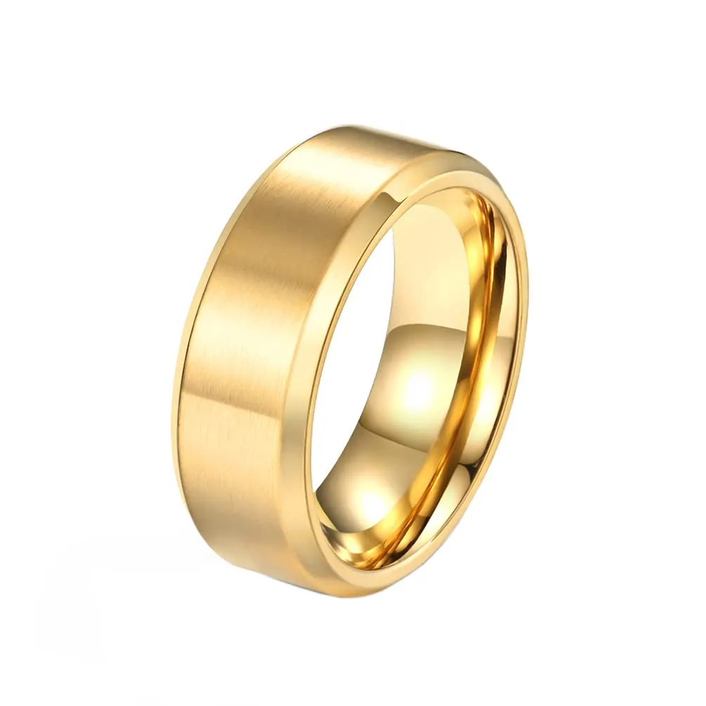 HIJONES Anello da Uomo in Acciaio Inossidabile Spazzolato Opaco, Fede Nuziale Classica 8mm, Oro, Taglia 25 - immagine 1