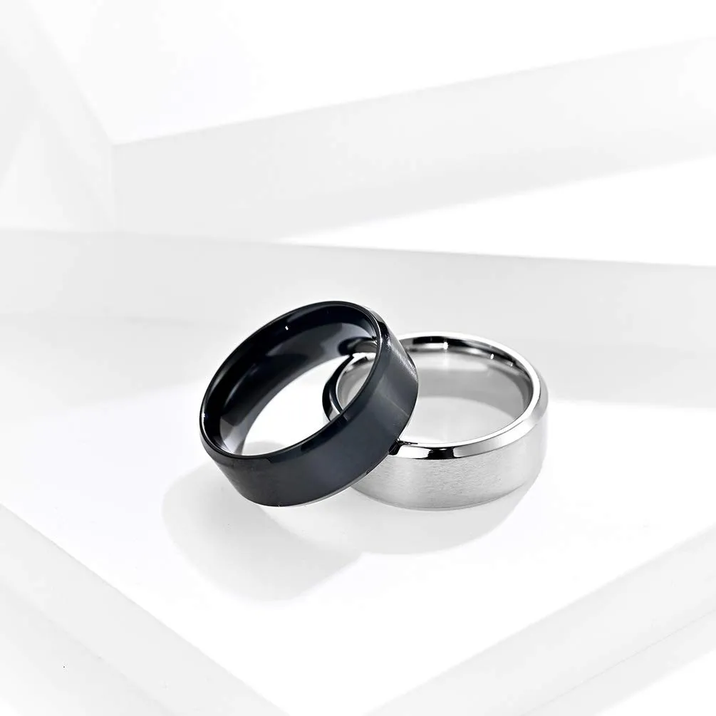 HIJONES Anello da Uomo in Acciaio Inossidabile Spazzolato Opaco, Fede Nuziale Classica 8mm, Nero, Taglia 25 - immagine 2
