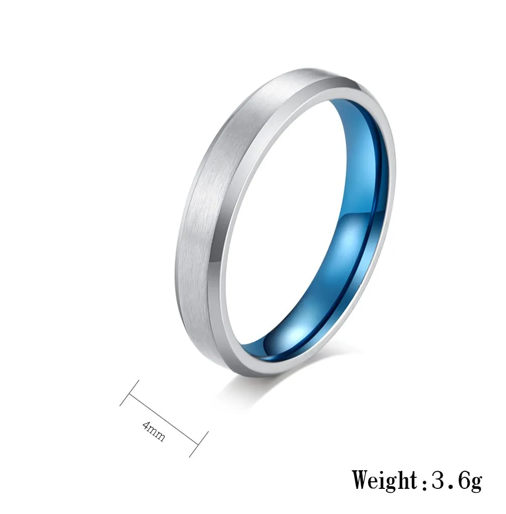 HIJONES Anello da Uomo in Acciaio Inossidabile Spazzolato Opaco, Fede Nuziale Classica 4mm, Argento Blu, Taglia 22 - immagine 2