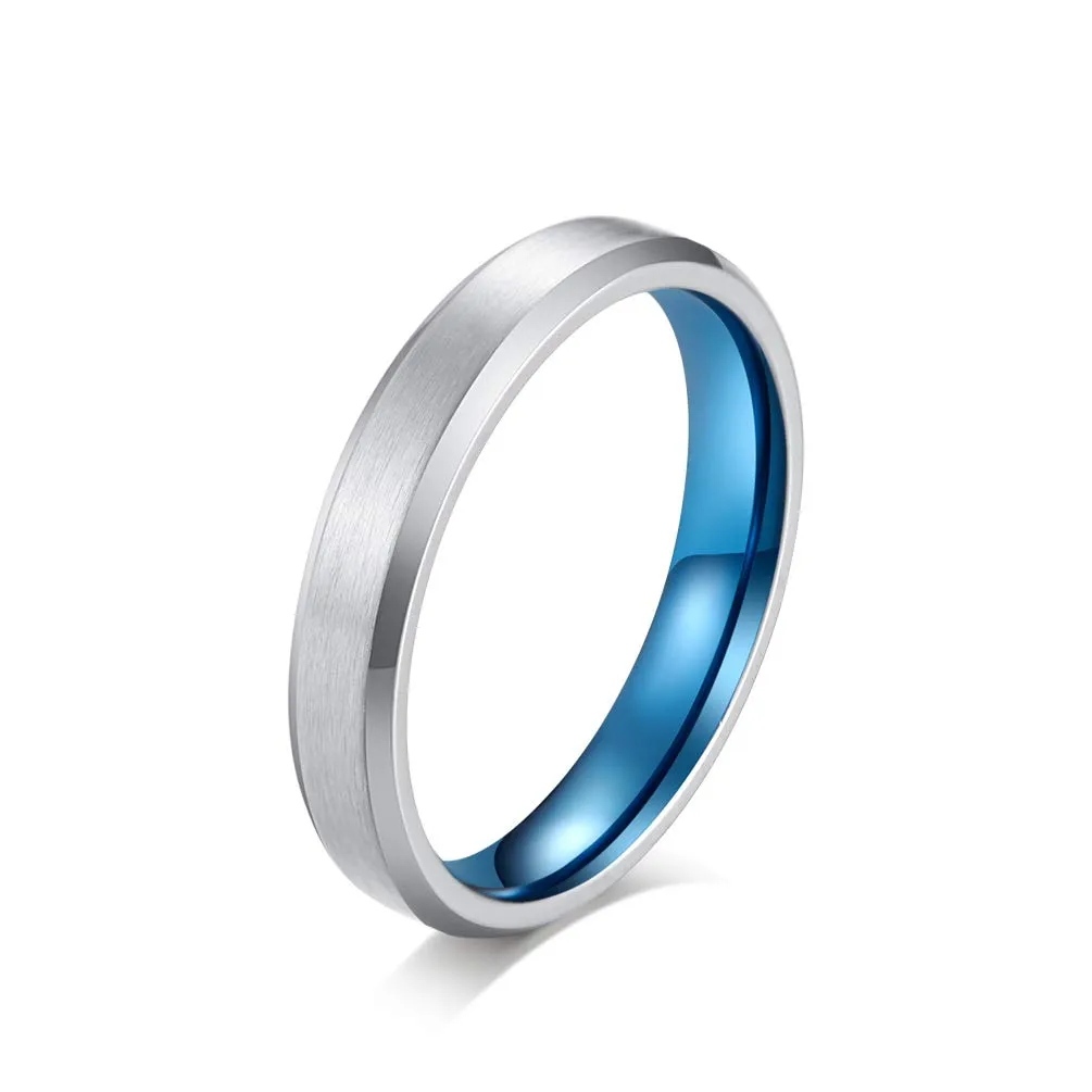 HIJONES Anello da Uomo in Acciaio Inossidabile Spazzolato Opaco Fede Nuziale 4mm Argento Blu Taglia 14 - immagine 1