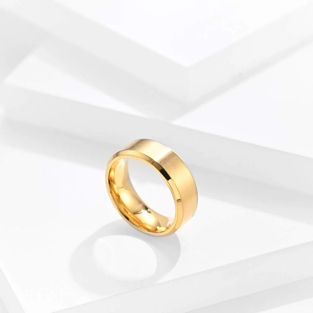 HIJONES Anello da Uomo in Acciaio Inossidabile Spazzolato Opaco, Fede Nuziale Classica 8mm, Oro, Taglia 29 - immagine 2