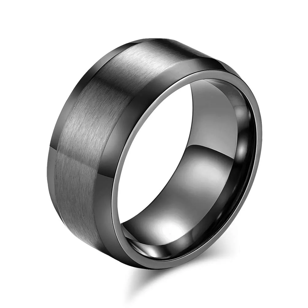 HIJONES Anello da Uomo in Acciaio Inossidabile Spazzolato Opaco, Fede Nuziale Classica 10mm Nero, Taglia 17 - immagine 1