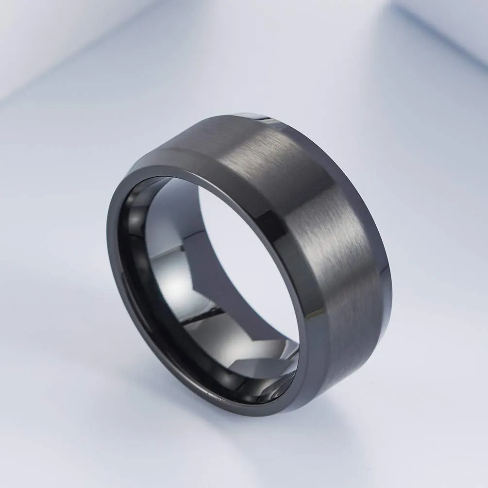 HIJONES Anello da Uomo in Acciaio Inossidabile Spazzolato Opaco, Fede Nuziale Classica 10mm Nero, Taglia 17 - immagine 2