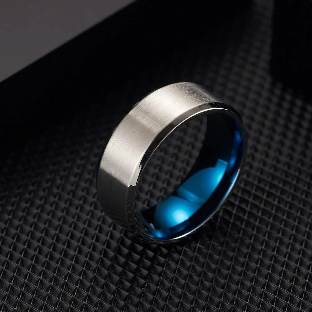 HIJONES Anello da Uomo in Acciaio Inossidabile Spazzolato Opaco, Fede Nuziale Classica 6mm, Argento Blu, Taglia 14 - immagine 3