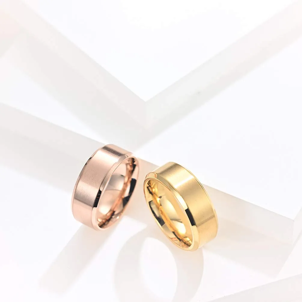 HIJONES Anello da Uomo in Acciaio Inossidabile Spazzolato Opaco, Fede Nuziale Classica 8mm, Oro Rosa, Taglia 32 - immagine 2