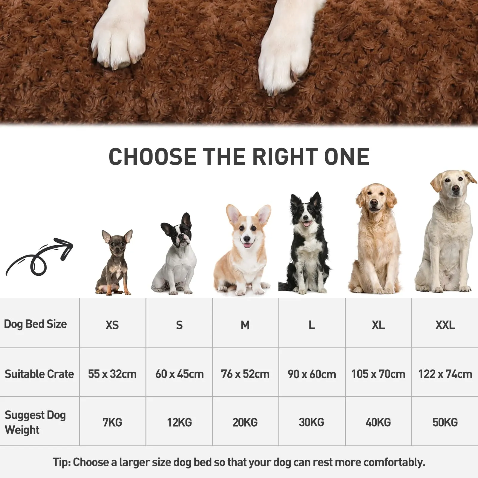 KSIIA Cuscino per Cani XL, 105x70cm, Base Antiscivolo, Lavabile in Lavatrice, Marrone - immagine 2