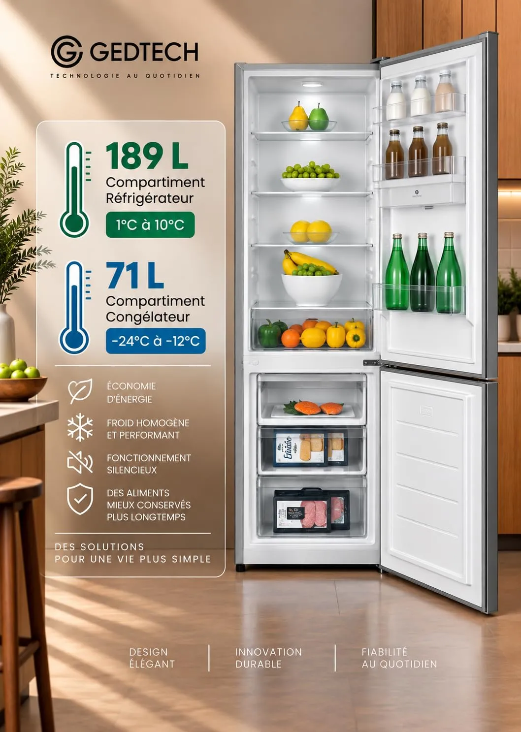 GEDTECH Frigorifero combinato GCB262SL Silver 262L Classe E - immagine 5