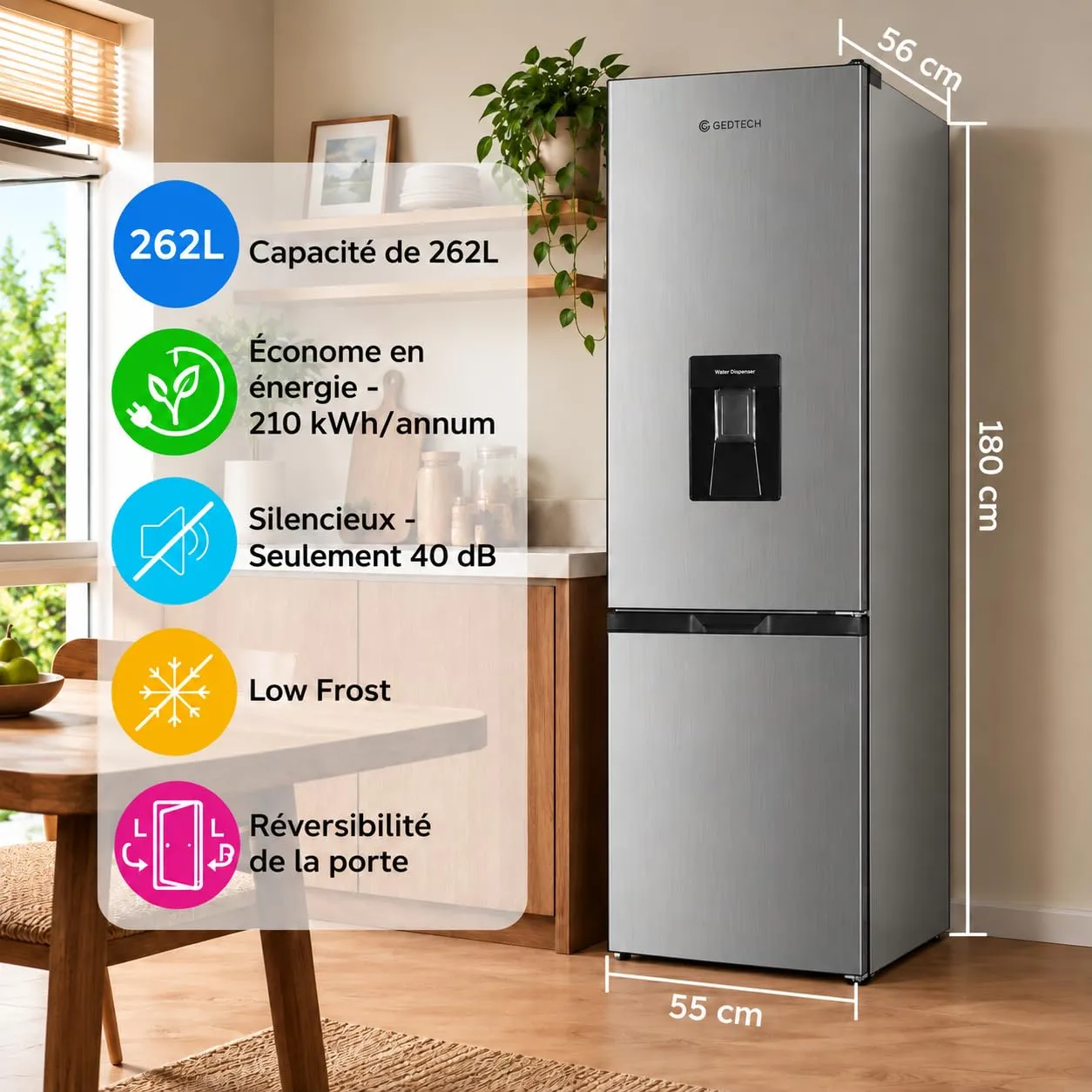 GEDTECH Frigorifero combinato GCB262SL Silver 262L Classe E - immagine 6