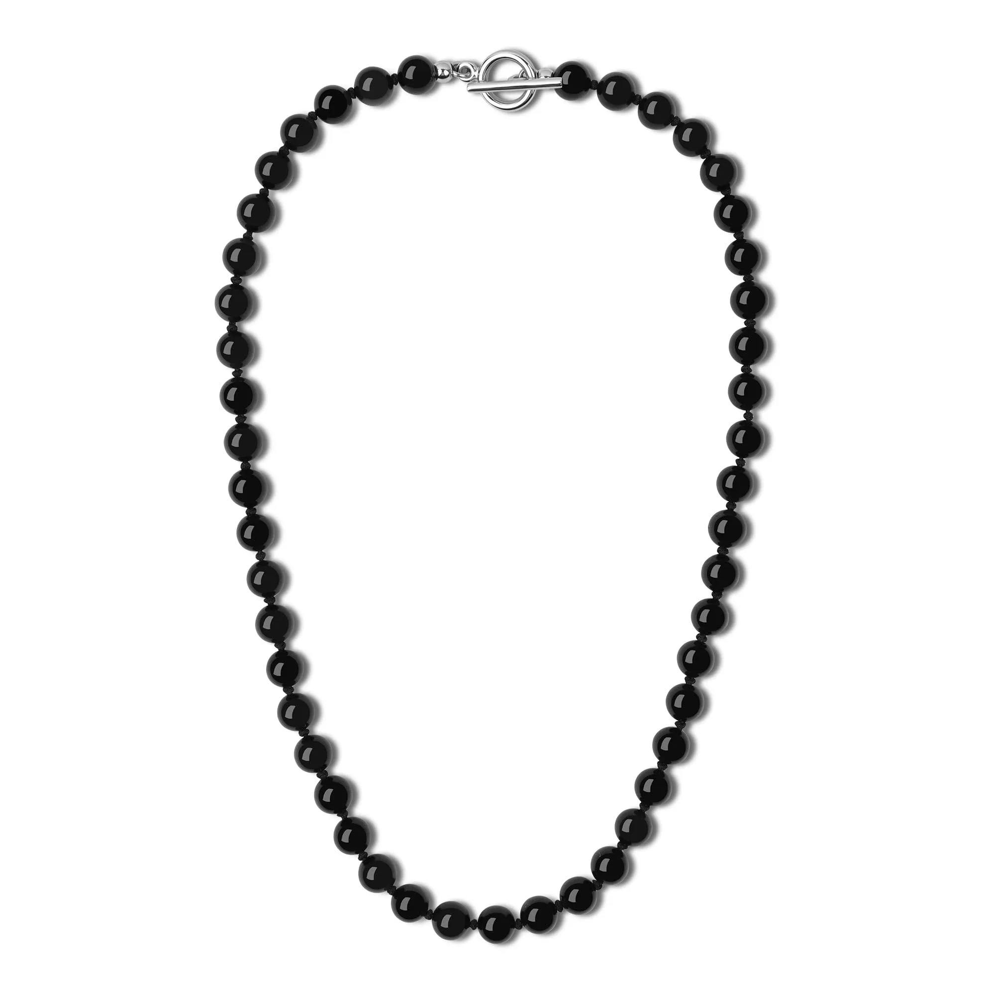 GAVU Collana da Uomo in Ossidiana Naturale 8mm, 50cm, Chiusura Barra T - immagine 1