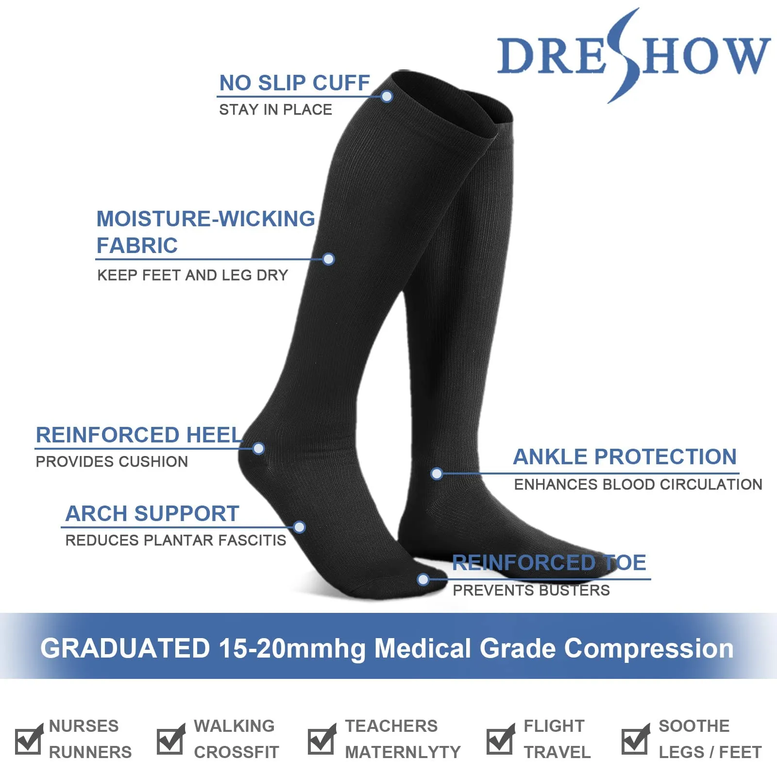 DRESHOW Calze a Compressione per Donna e Uomo, 4 Paia - immagine 7