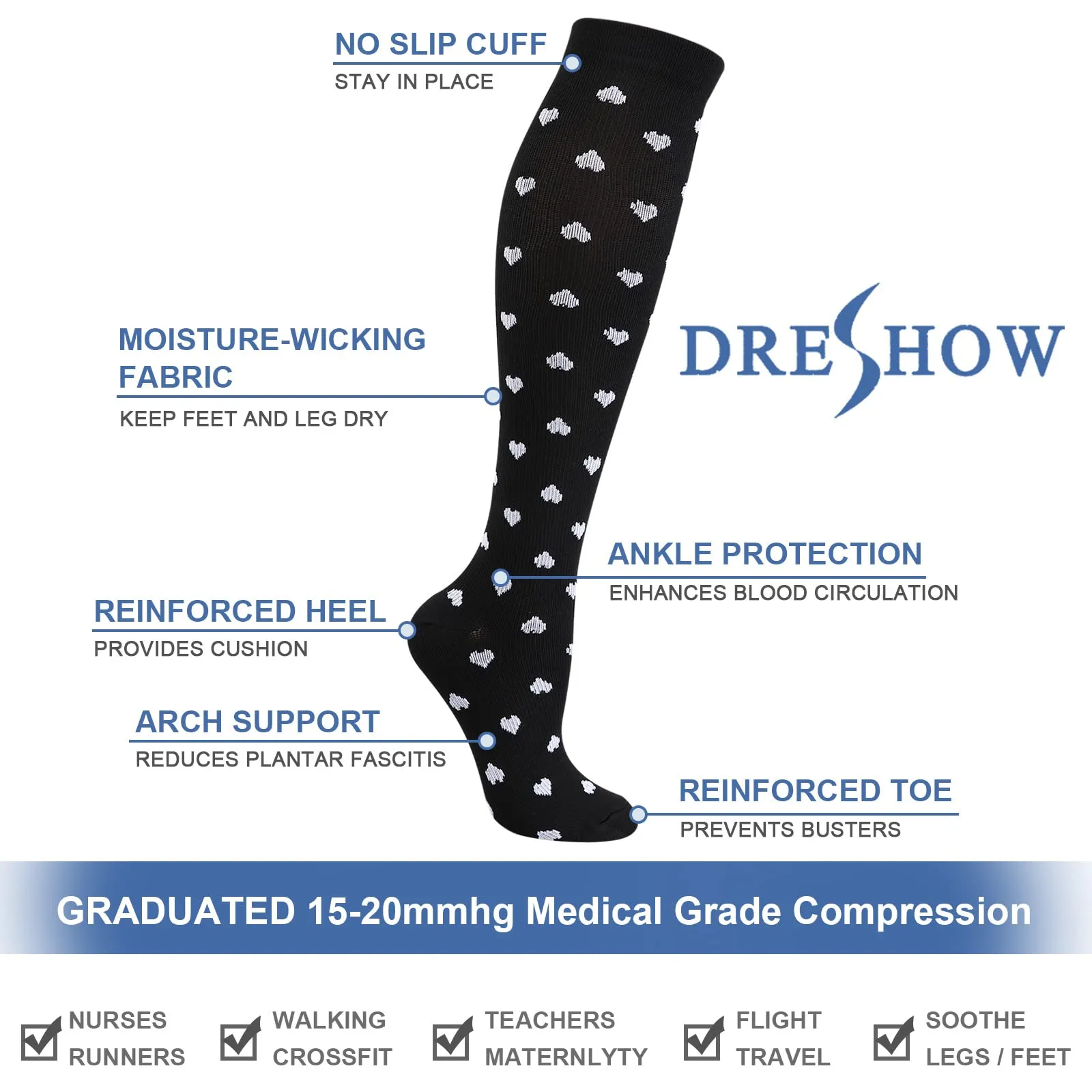 DRESHOW Calze a Compressione per Donna e Uomo, 4 Paia - immagine 6