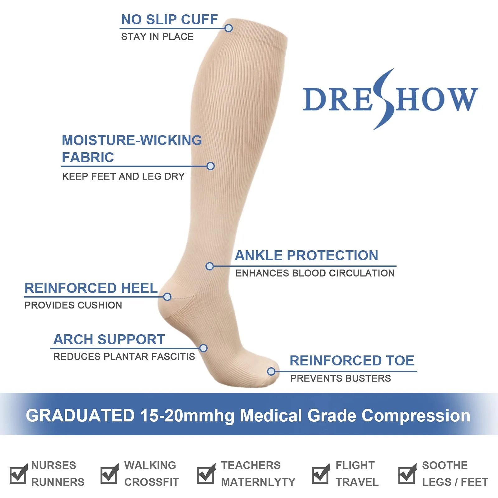 DRESHOW Calze a Compressione per Donna e Uomo, 4 Paia - immagine 7