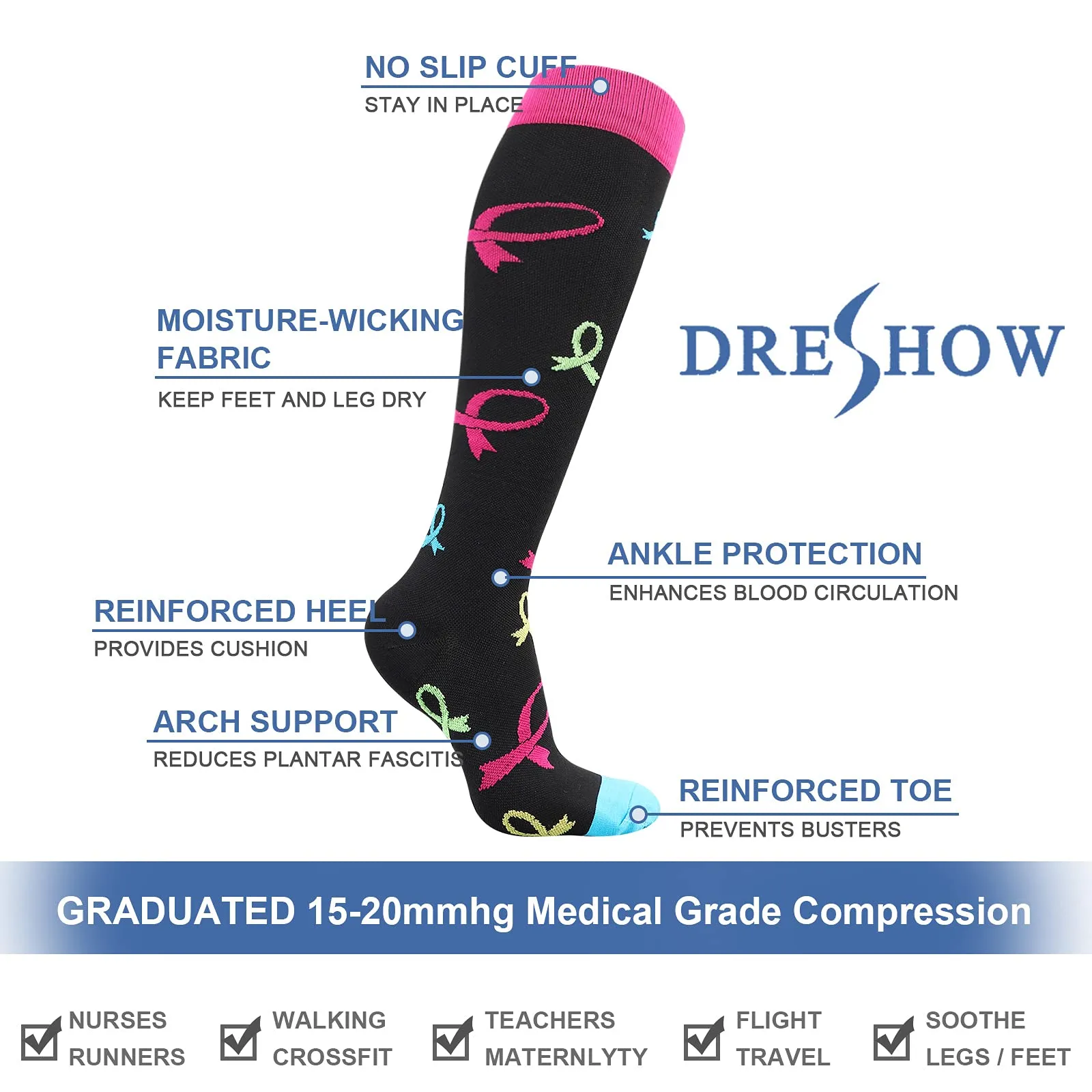 DRESHOW Calze a Compressione per Donna e Uomo, 4 Paia - immagine 6