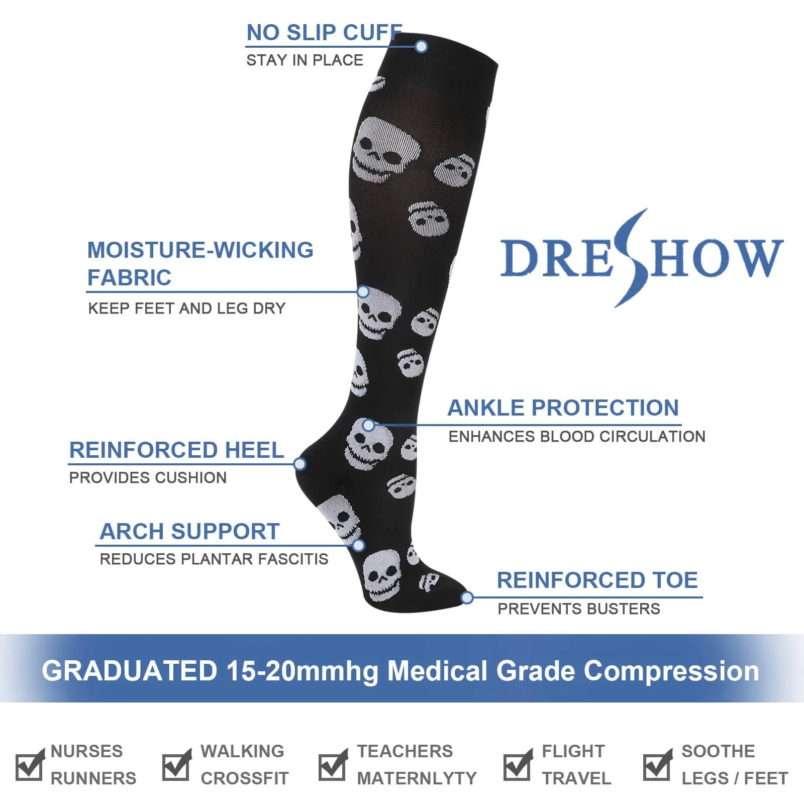 DRESHOW Calze a Compressione per Donna e Uomo, 4 Paia - immagine 7