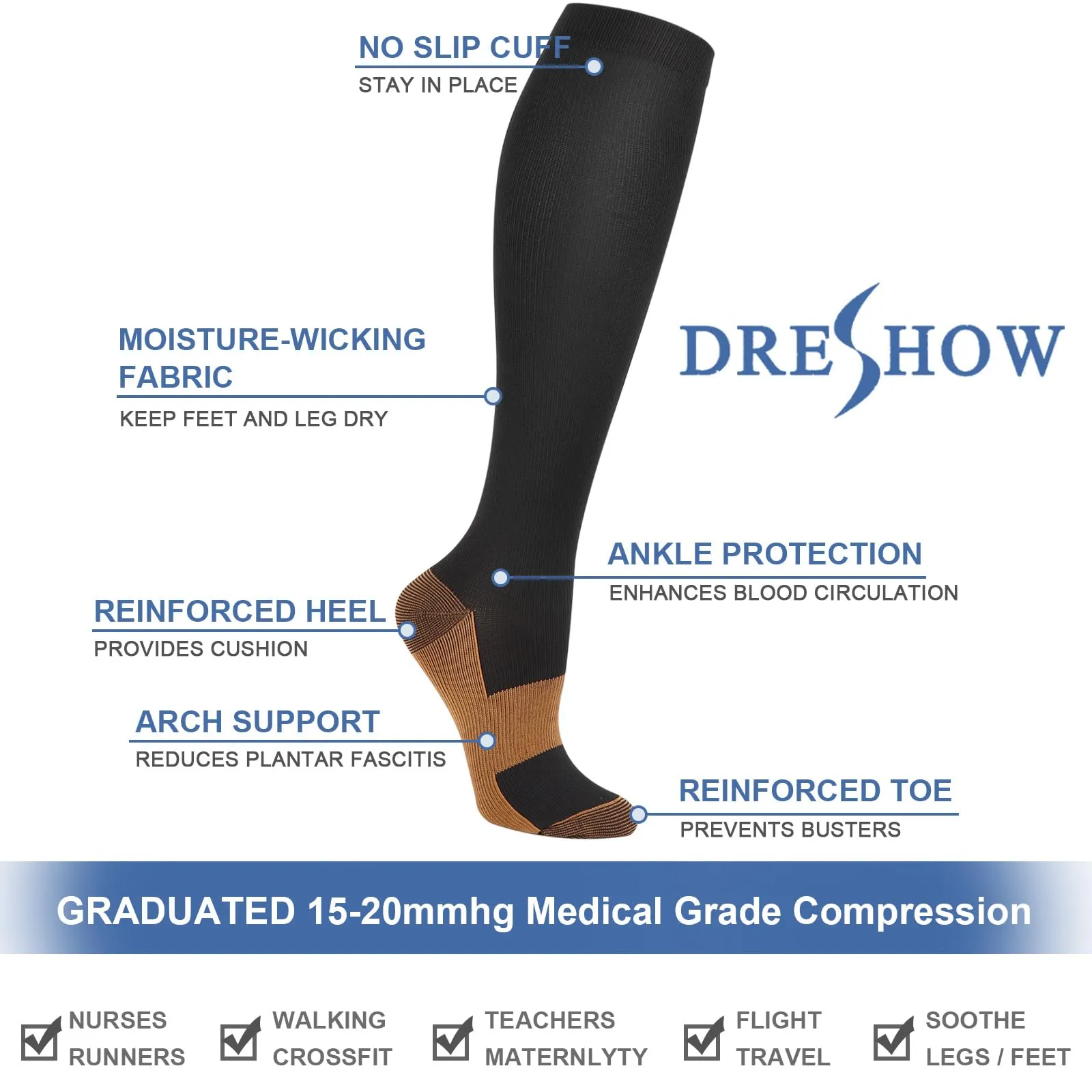 DRESHOW Calze a Compressione per Donna e Uomo, 4 Paia - immagine 7