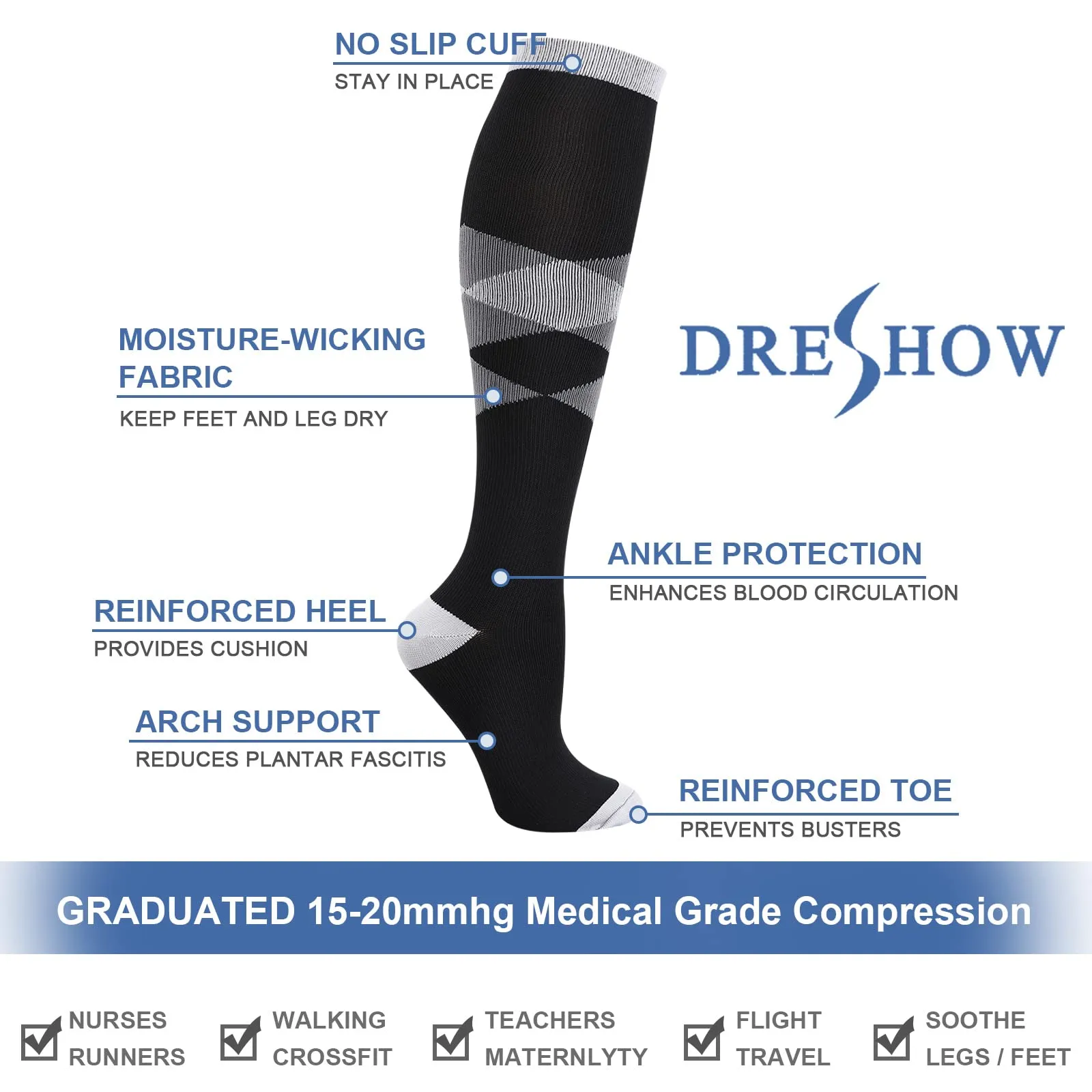 DRESHOW Calze a Compressione per Donna e Uomo, 4 Paia - immagine 4