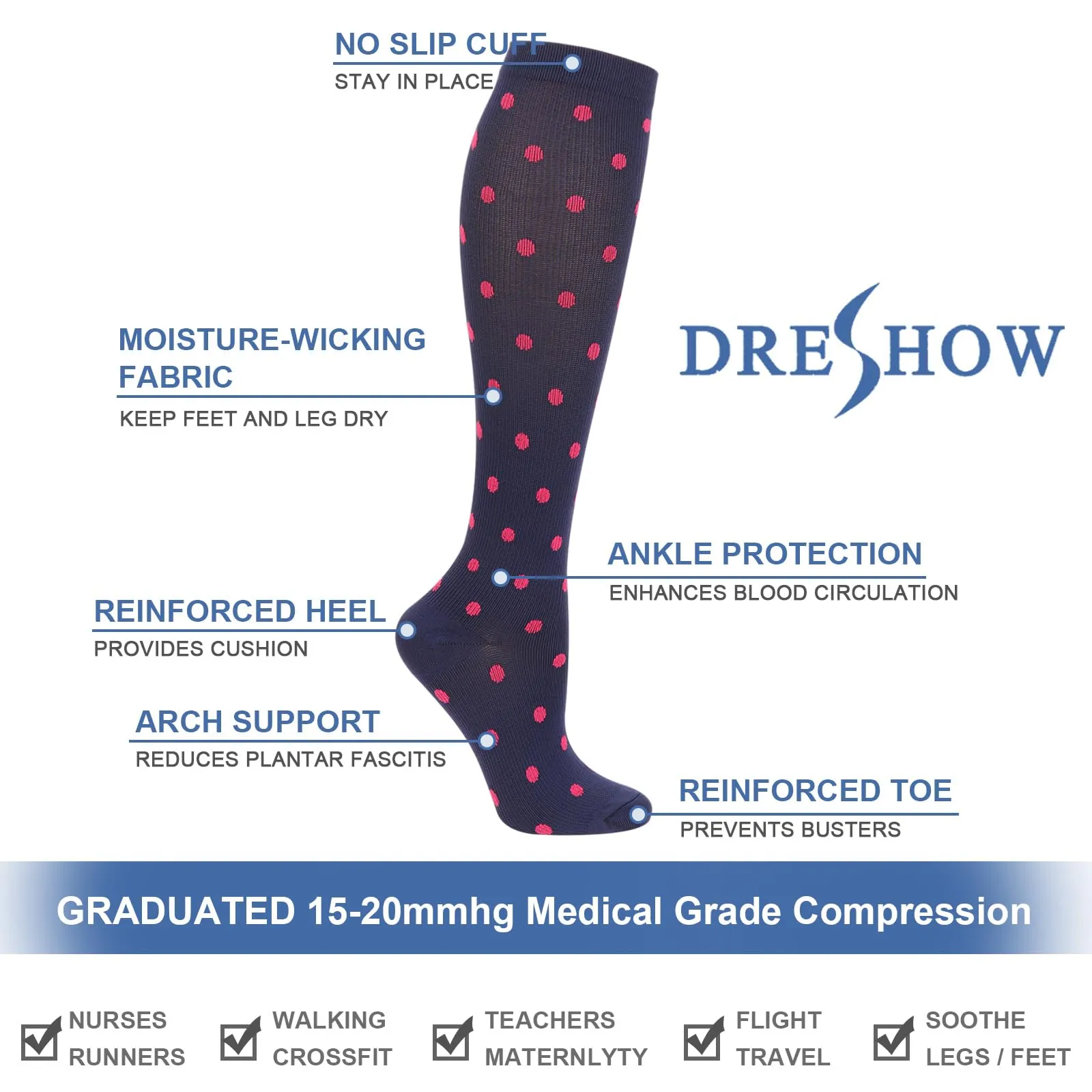 DRESHOW Calze a Compressione per Donna e Uomo, 4 Paia - immagine 6