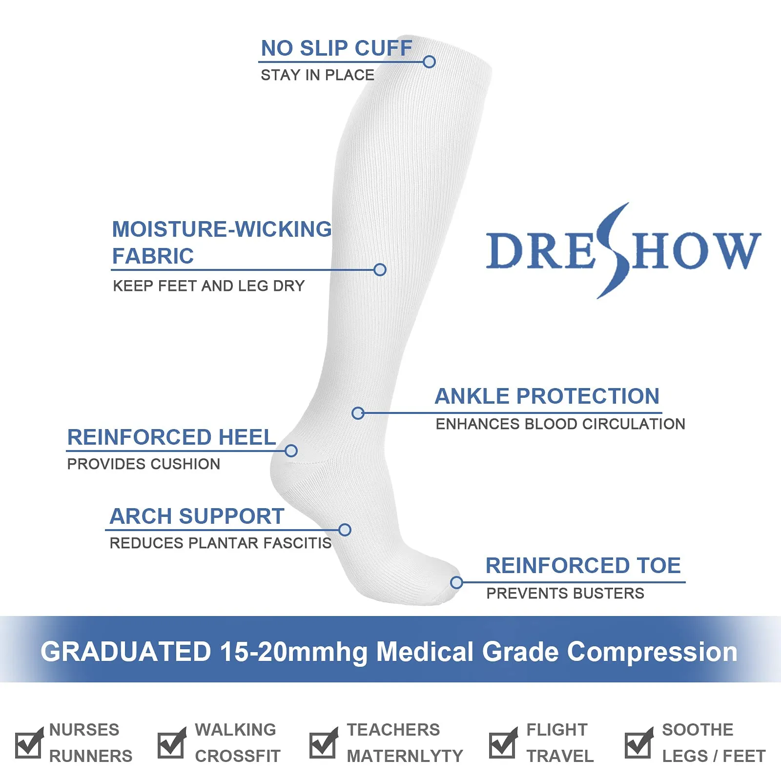 DRESHOW Calze a Compressione per Donna e Uomo, 4 Paia - immagine 7