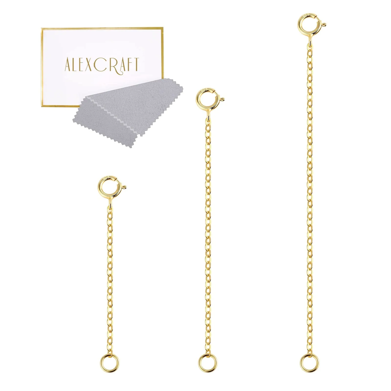 LANCHARMED Estensori per Collane e Cavigliere in Argento 925 Placcato Oro 14K, Set 3 Pezzi (2, 3, 4 pollici) - immagine 1