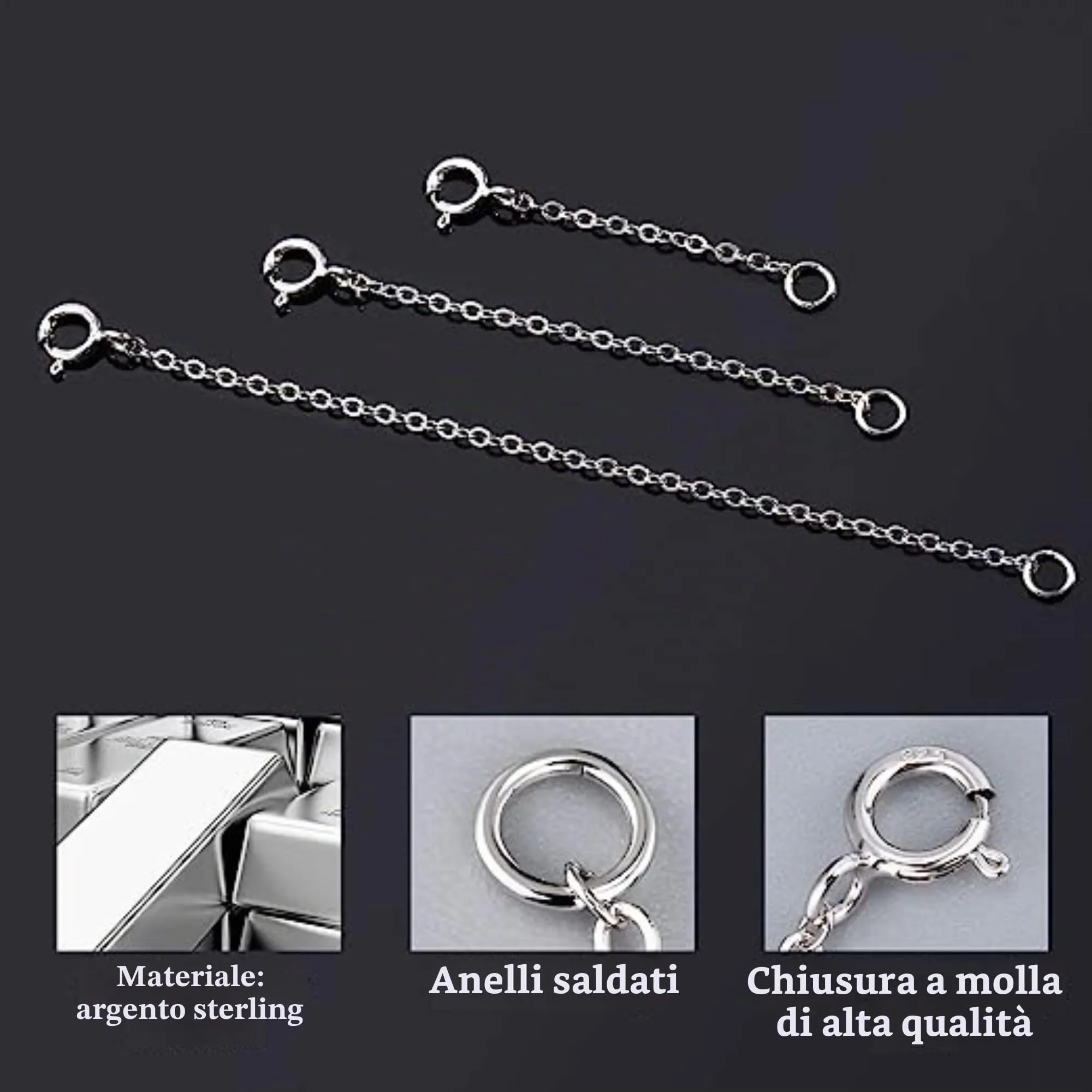 LANCHARMED Catene Estensione in Argento Sterling 925 per Collane e Bracciali Donna, 5 cm, Set da 3 pezzi - immagine 5