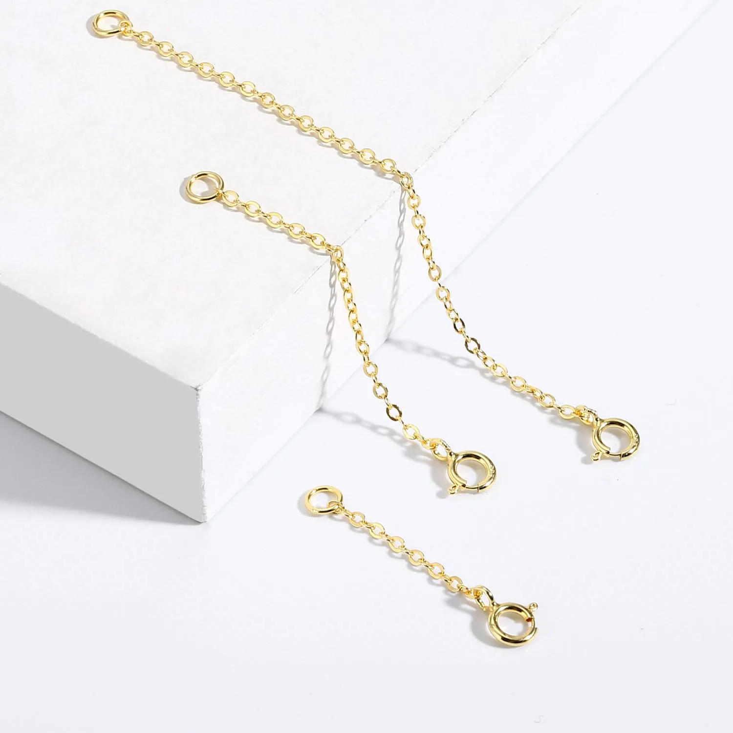 LANCHARMED Catene Estensione in Argento Sterling 925 Placcato Oro 14K, 3 Pezzi Regolabili per Collane e Bracciali - immagine 2