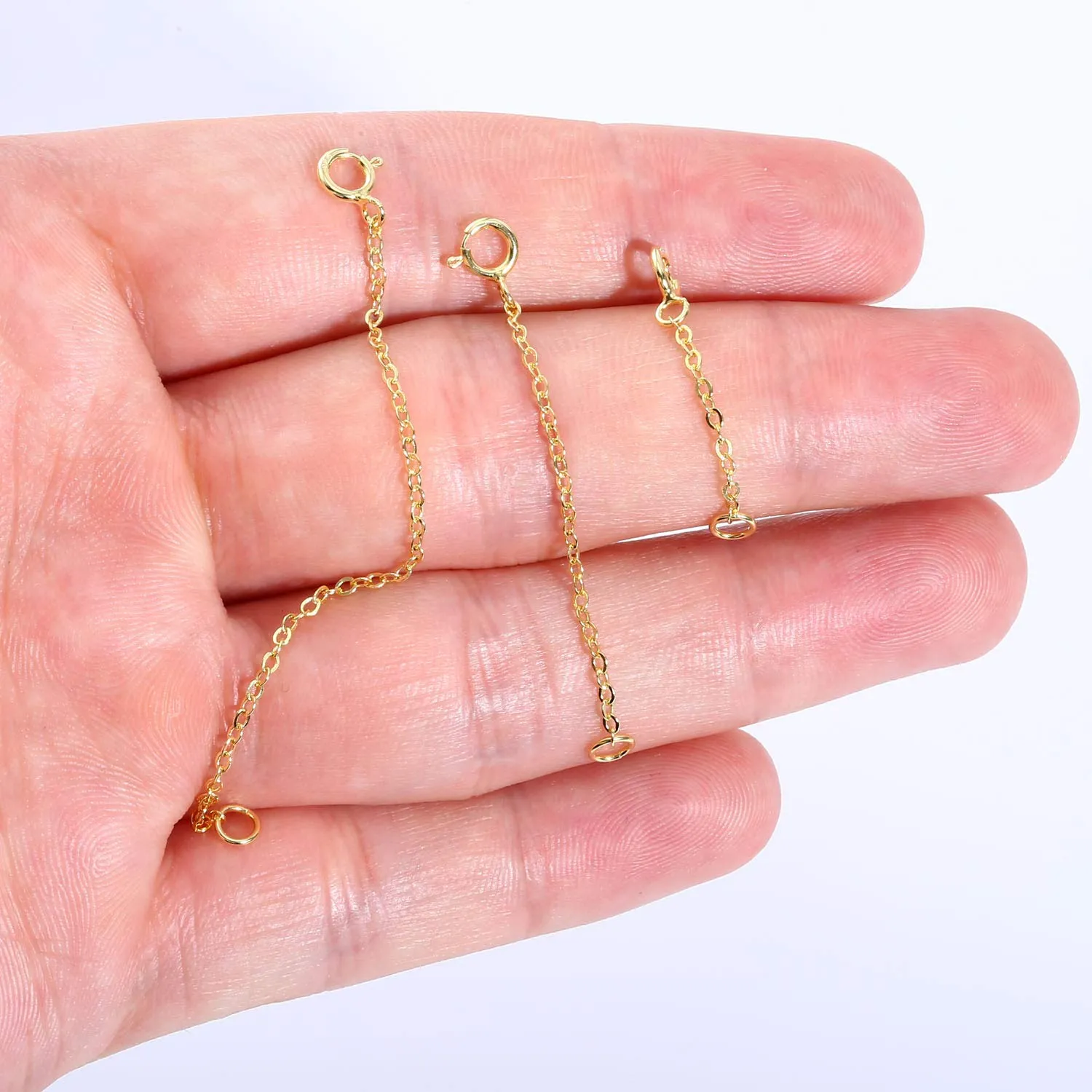 LANCHARMED Catene Estensione in Argento Sterling 925 Placcato Oro 14K, 3 Pezzi Regolabili per Collane e Bracciali - immagine 3