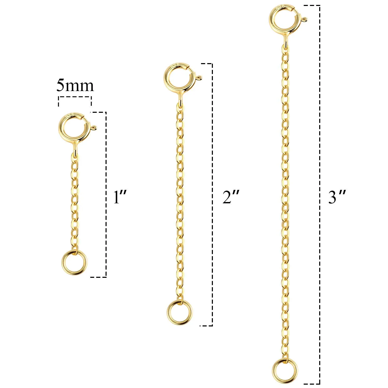 LANCHARMED Catene Estensione in Argento Sterling 925 Placcato Oro 14K, 3 Pezzi Regolabili per Collane e Bracciali - immagine 5