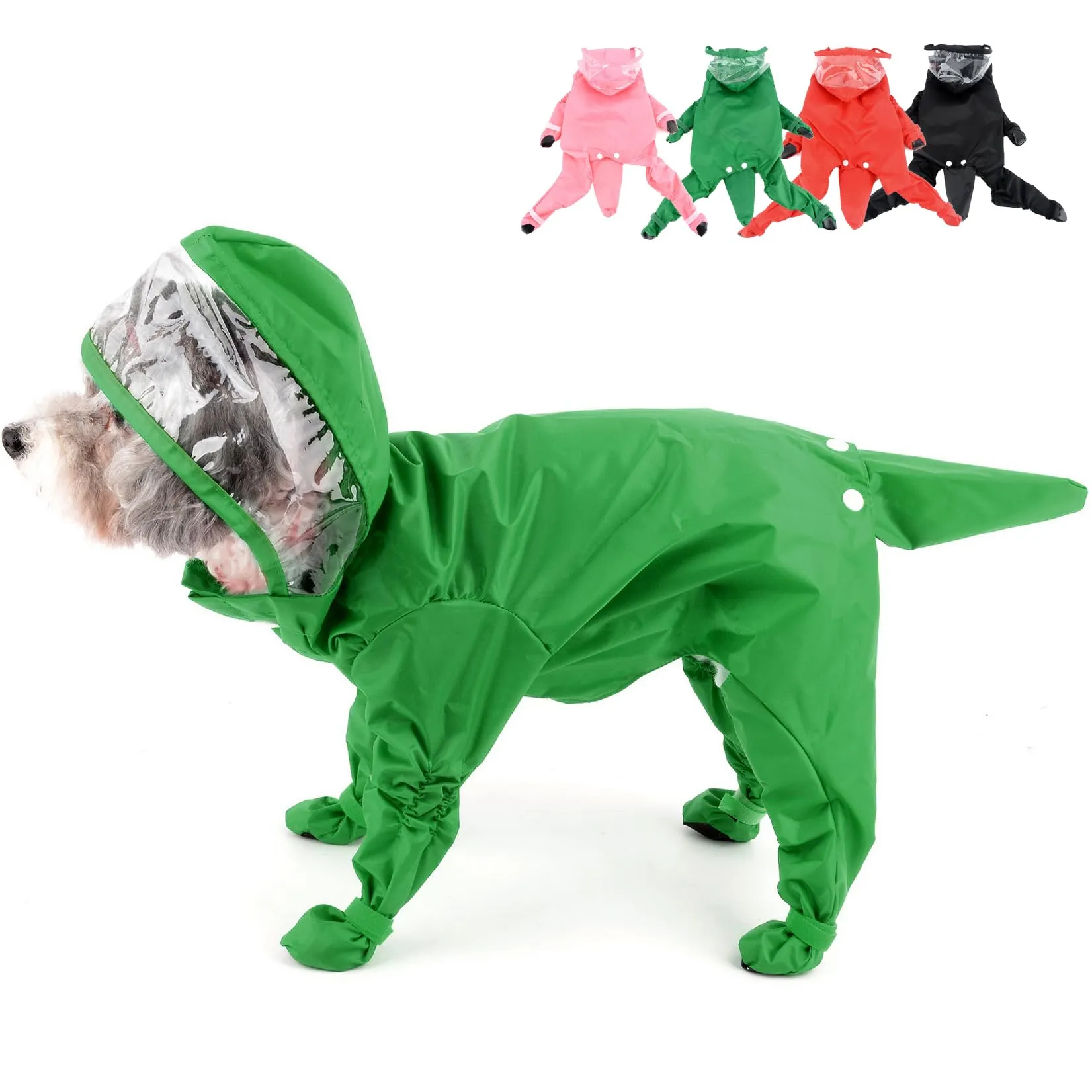 Zunea Impermeabile per cani con gambe e stivali, Verde, Taglia S, Motivo Dinosauro - immagine 1