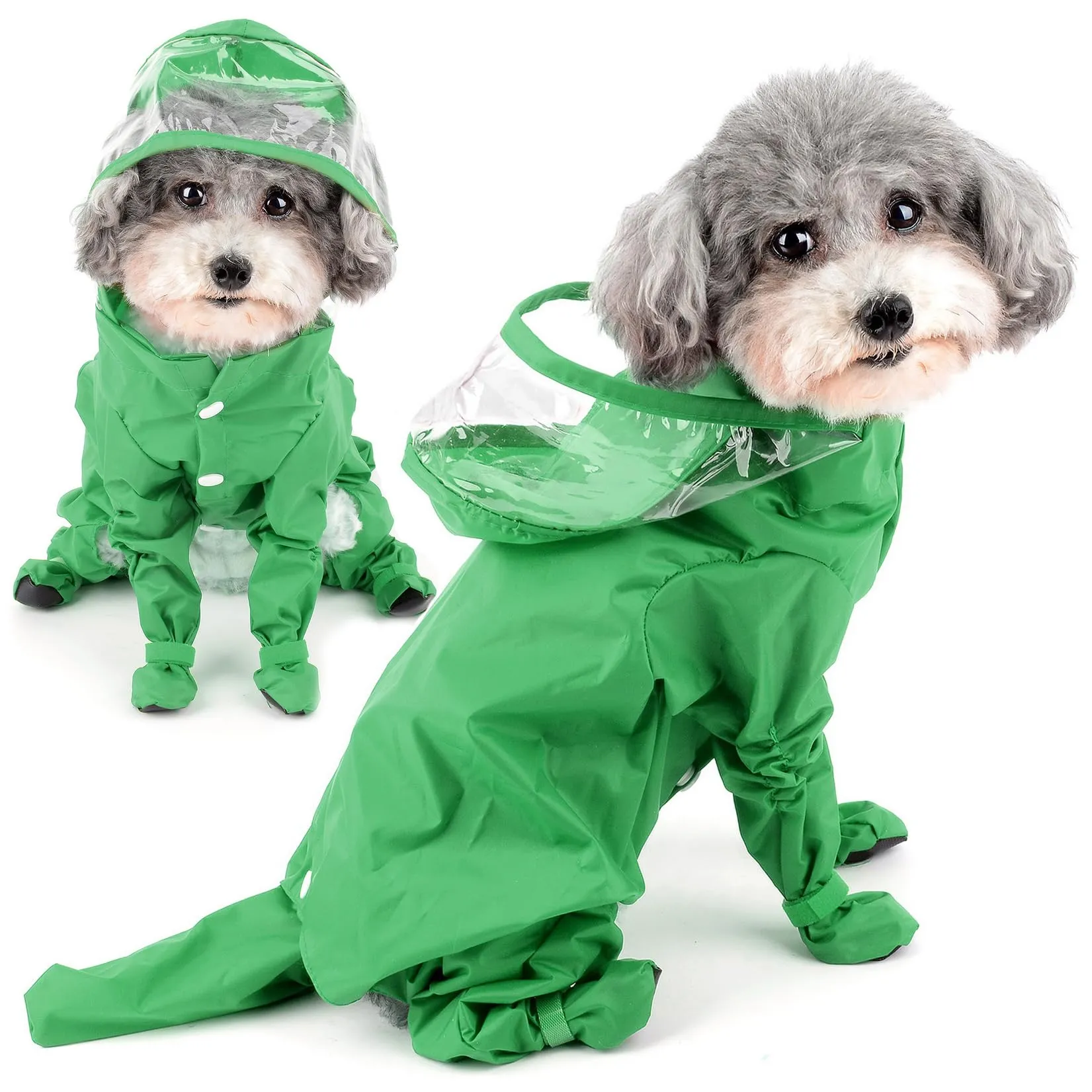 Zunea Impermeabile per cani con gambe e stivali, Verde, Taglia S, Motivo Dinosauro - immagine 2