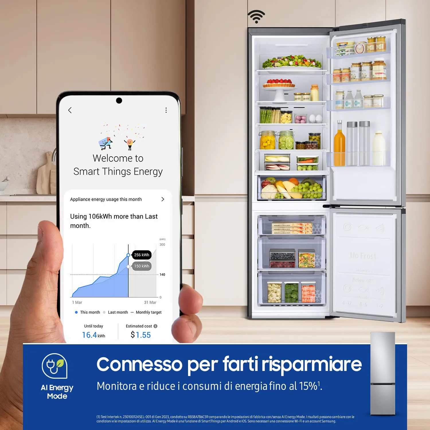 Samsung EcoFlex AI Frigorifero Combinato RB38C600DSA/EF, 390 L, Silver Inox - immagine 3