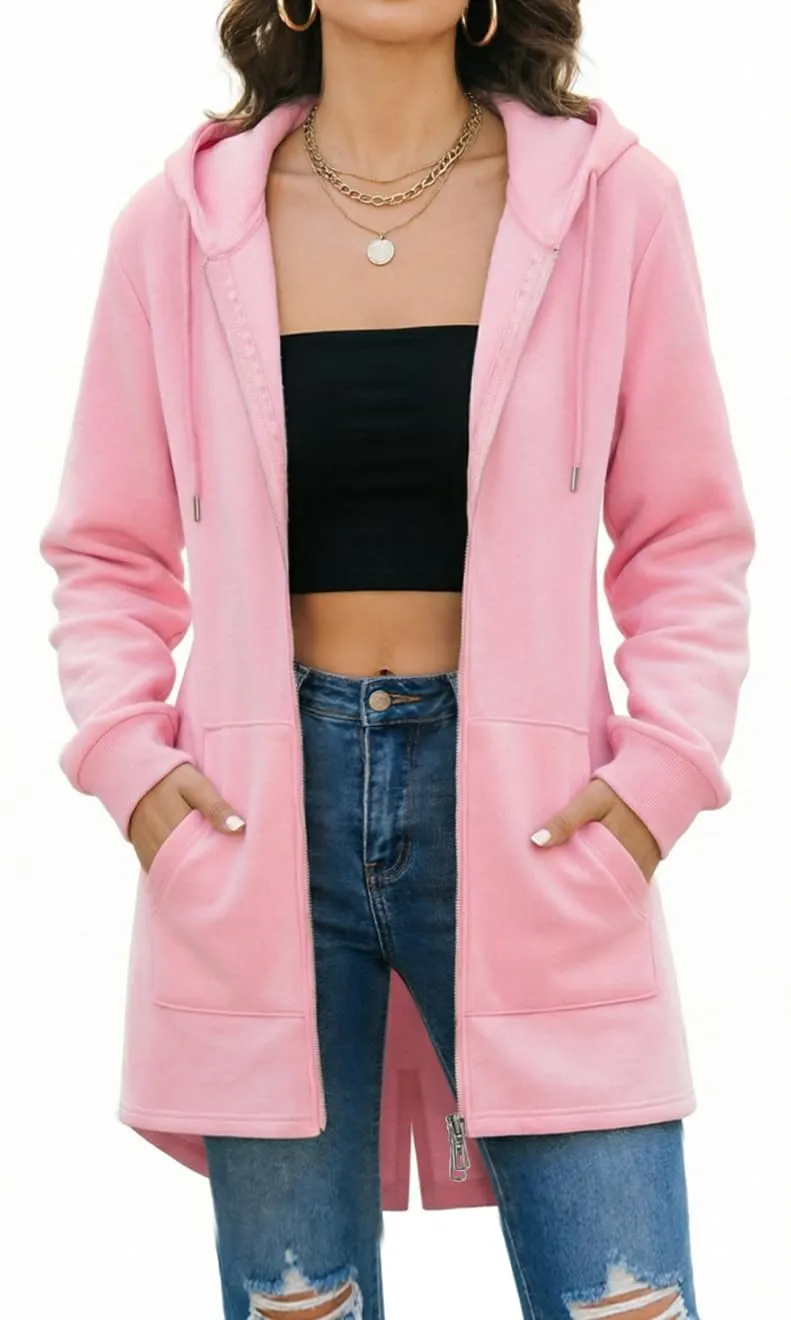 Tuopuda Felpa con Cappuccio e Zip in Pile da Donna, Rosa, XL - immagine 1