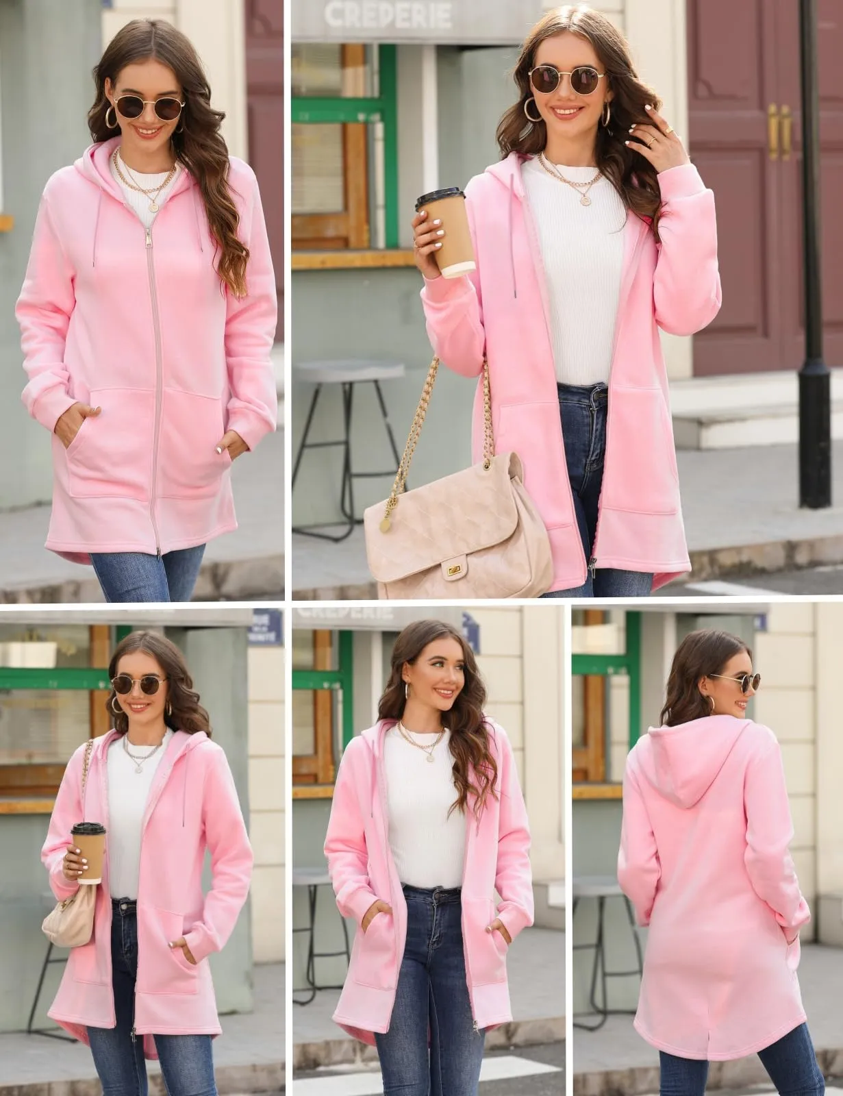Tuopuda Felpa con Cappuccio e Zip in Pile da Donna, Rosa, XL - immagine 2